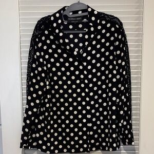 Giorgio Grati Black and White Polka Dot Blouse with lace detailing on sleeves